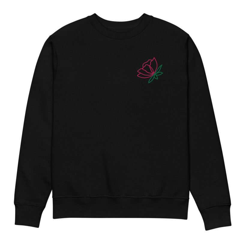 Flamingo-colored rose with embroidery – Unisex eco sweatshirt 5