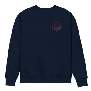 Flamingo-colored rose with embroidery – Unisex eco sweatshirt