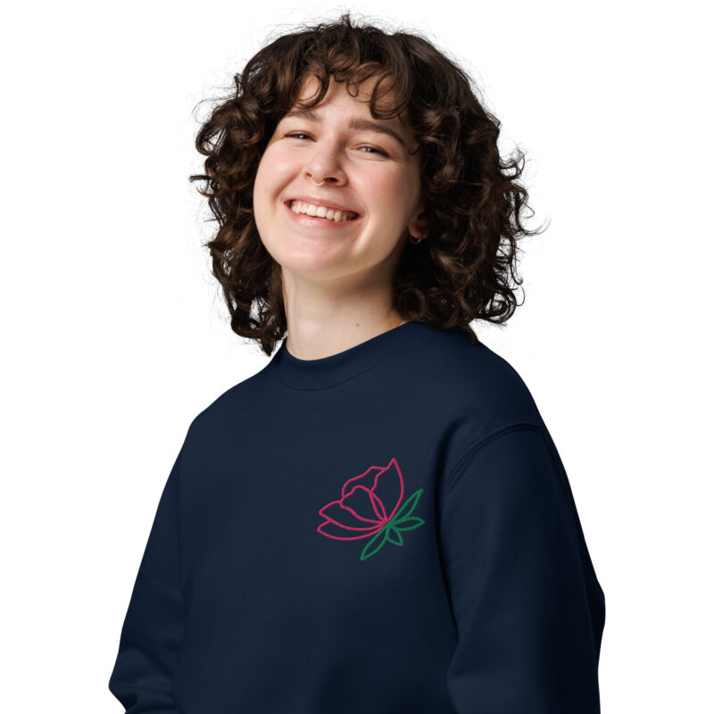 Flamingo-colored rose with embroidery – Unisex eco sweatshirt 2