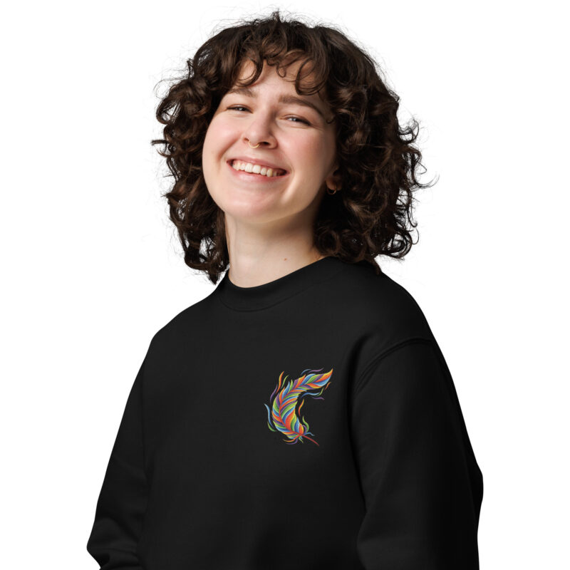 Multicolored feather with embroidery - Unisex eco sweatshirt 2
