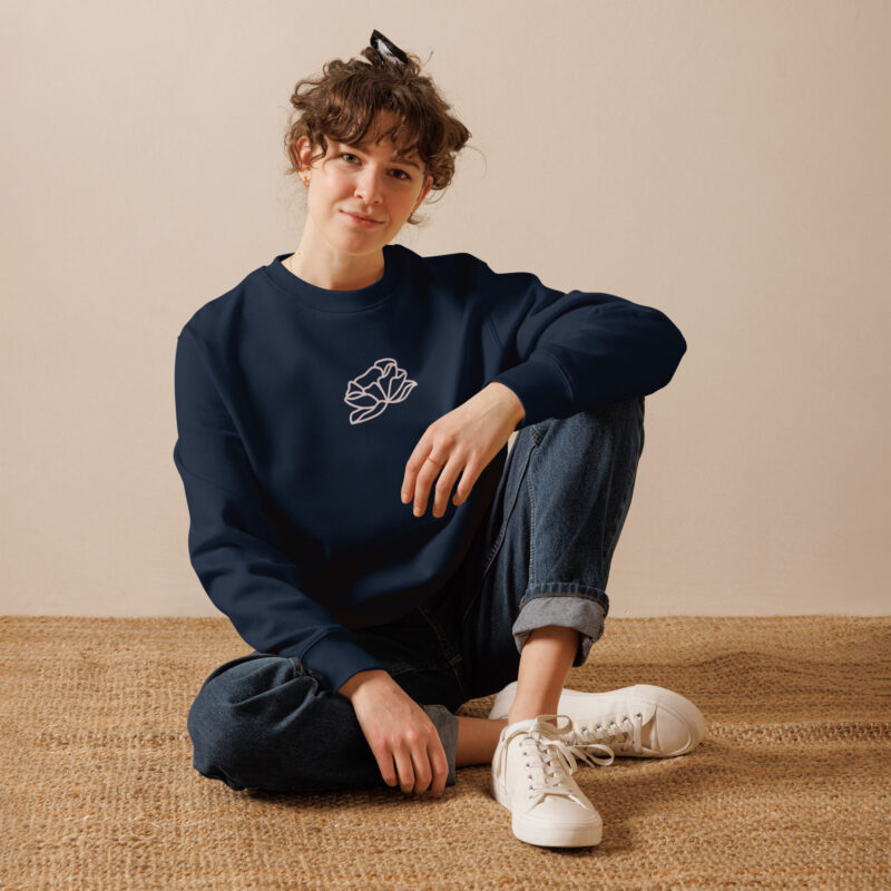 Flower in Misty Rose color with embroidery – Unisex eco sweatshirt 13
