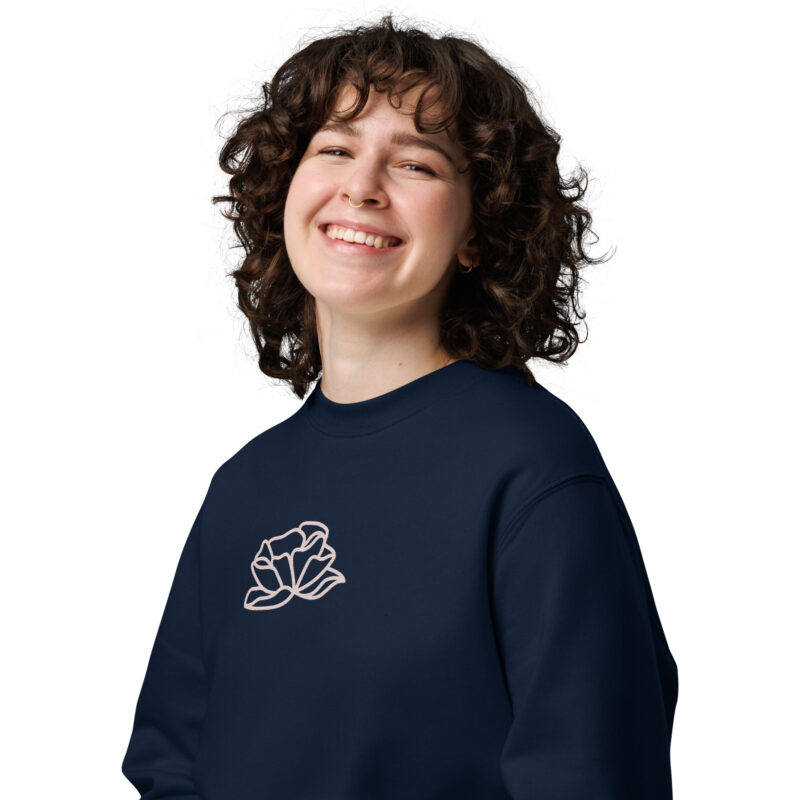 Flower in Misty Rose color with embroidery – Unisex eco sweatshirt 10