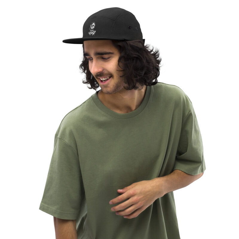Skull using headphone – Five Panel Cap with embroidery 2
