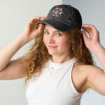Evil skull with cross – Vintage Cotton Twill Cap with embroidery 2
