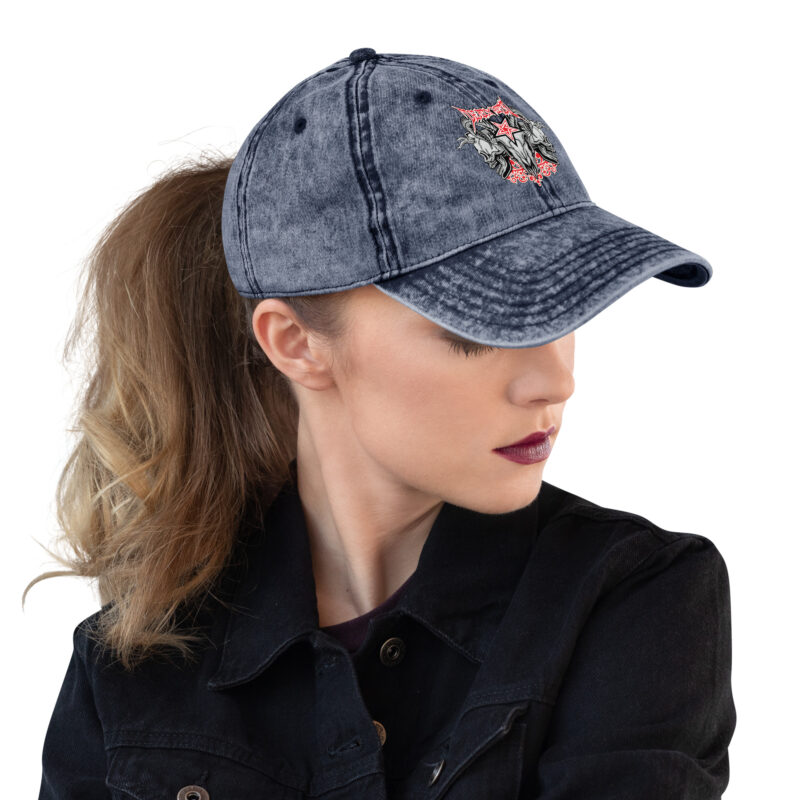 Evil skull with cross – Vintage Cotton Twill Cap with embroidery 4