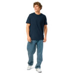 Two-color ribbon in blue and yellow – Unisex organic ribbed neck t-shirt 9