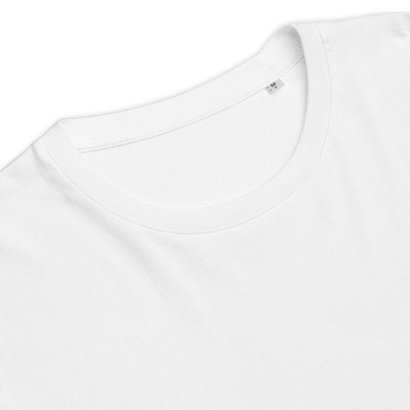 Two-color ribbon in blue and yellow – Unisex organic ribbed neck t-shirt 5