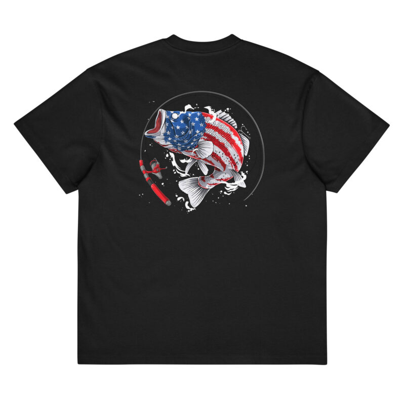Largemouth Bass Fish in USA Flag Pattern – Men’s box tee