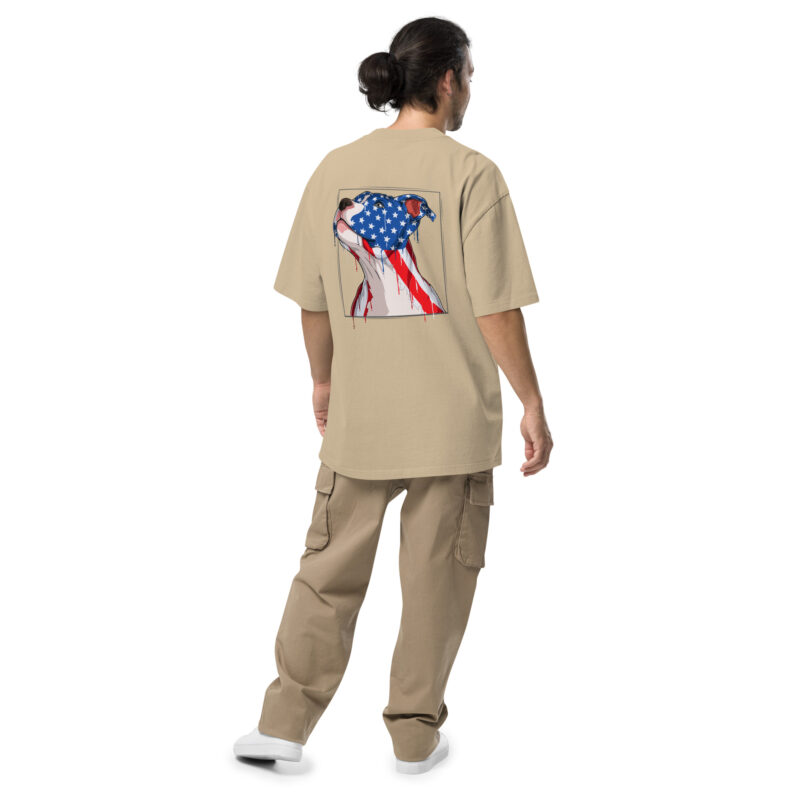 Pit Bull Dog Head with USA Flag – Oversized faded t-shirt 3